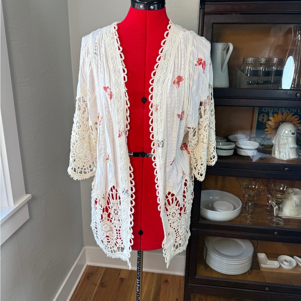 London Kaye Boho Crochet Kimono Open Front Cardigan One Size